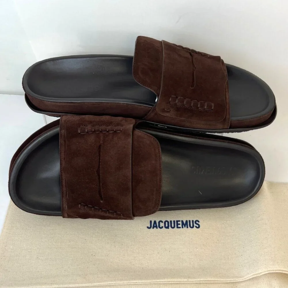 Jacquemus Les Brown Suede Men Sandals Leather Slides Size 43 US10